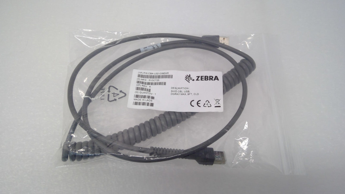 NEW ZEBRA CBA-U32-C09ZAR  2.8m 9' Coiled USB Cable for Barcode Scanners