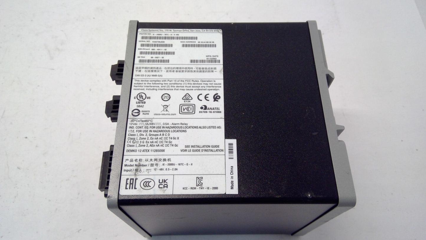 Cisco 2000U-16TC-G-X 20-Ports Layer 2 Managed Rugged DIN Rail Switch DC Power