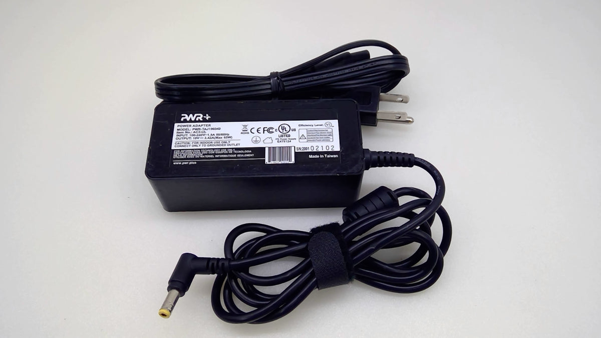 PWR+ 65W AC Adapter PWR-TAJ190342 19V 3.42A 5.5x2.5mm Yellow Tip