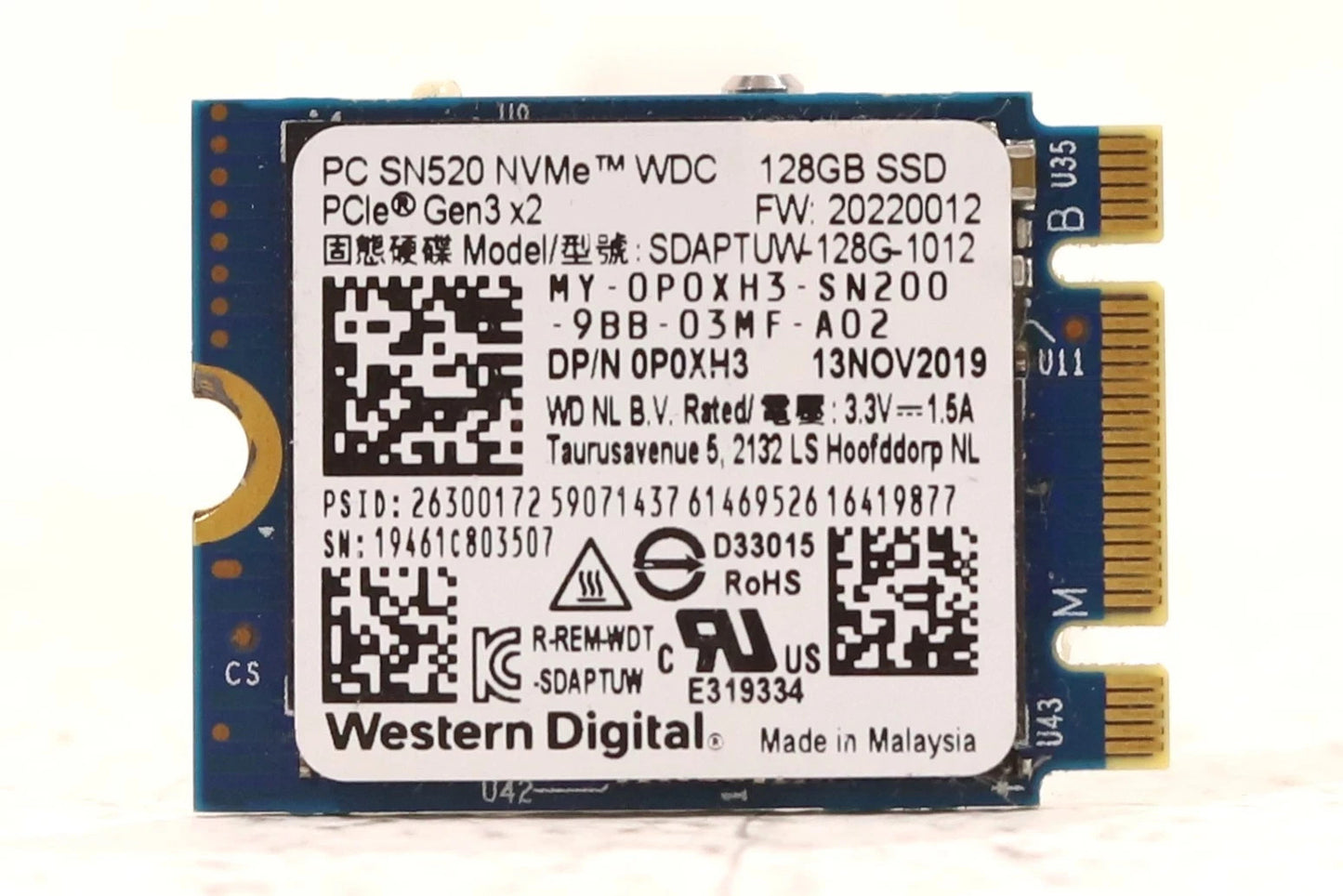 New Dell 0P0XH3 WD SDAPTUW-128G-1012 SATA 128GB PCIe Gen3 NVMe SSD