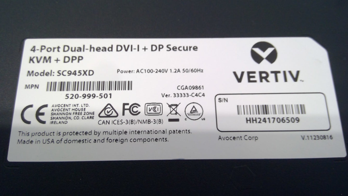 Cybex SC945XD 4-Port Dual-Head DVI-I+DP Secure KVM+DPP Switch Dual Monitor CAC
