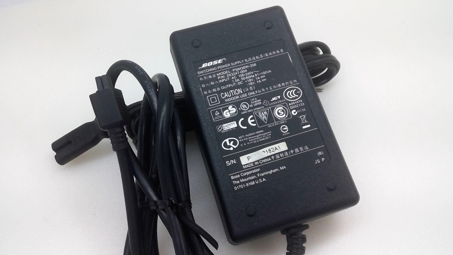 Genuine Bose Sounddock Power Supply PSM36W-208 Black -- SQUARE 4-PIN END