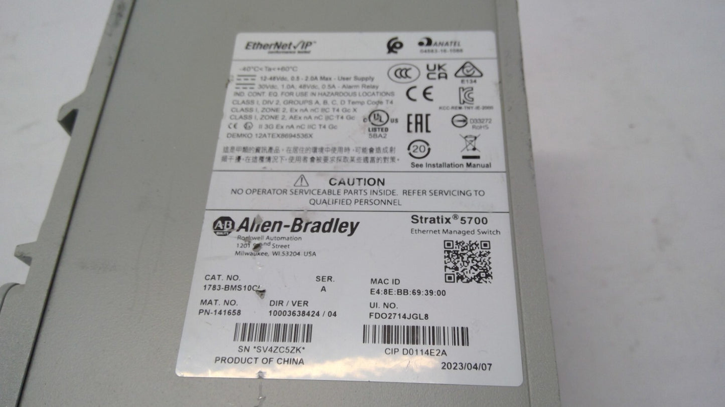 Allen Bradley 1783-BMS10CL /A STRATIX 5700 10 PORT MANAGED SWITCH