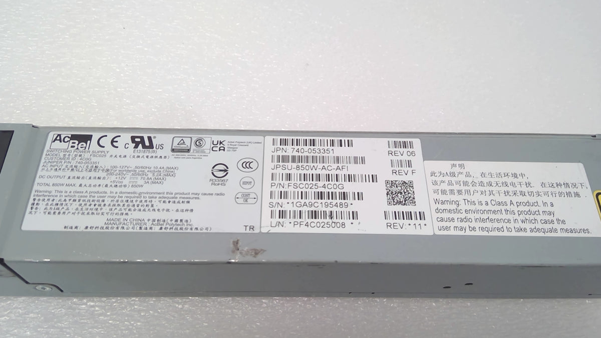 Juniper JPSU-850W-AC-AFI 850W AC Power Supply For QFX5100 QFX5120 740-053351
