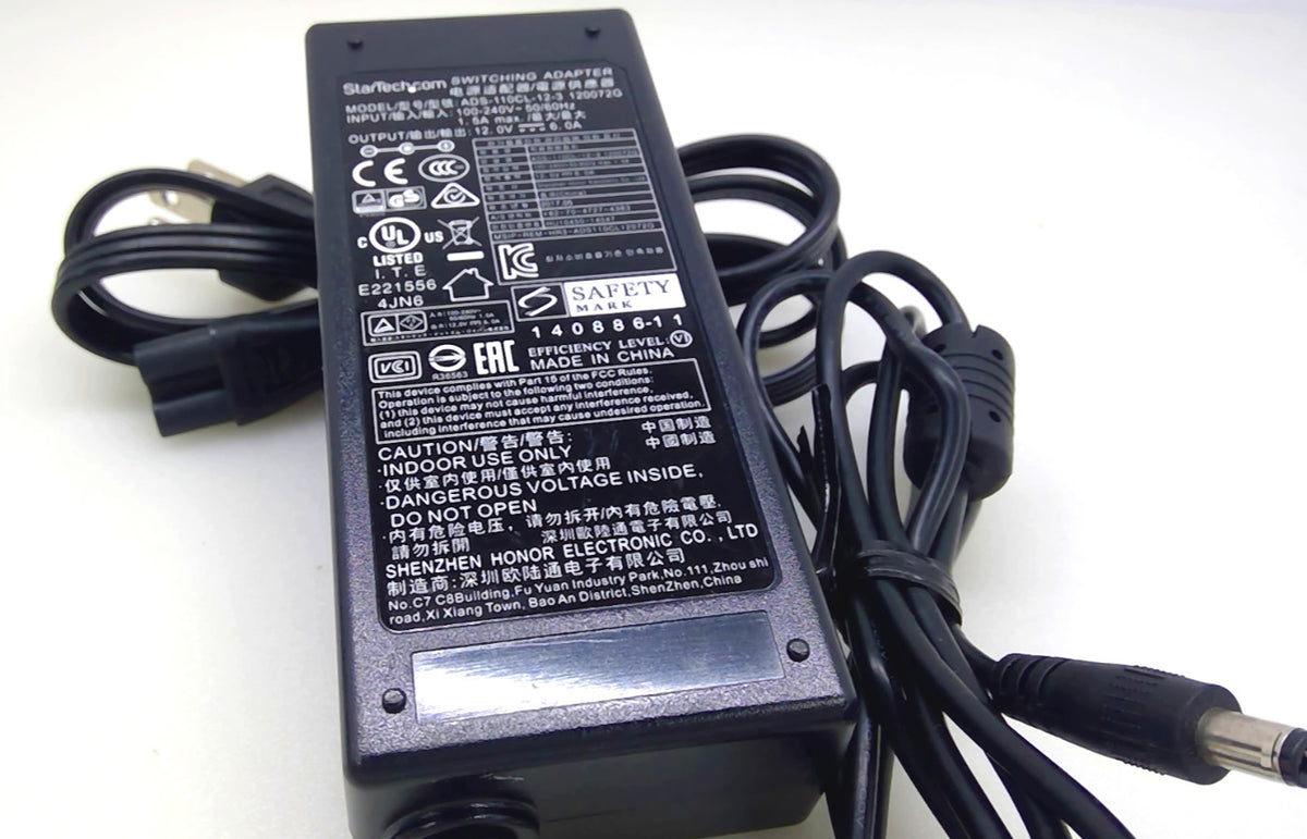 StarTech.com ADS-110CL-12-3 120072G 12V 6A 72W AC Adapter w/ AC Power Cord