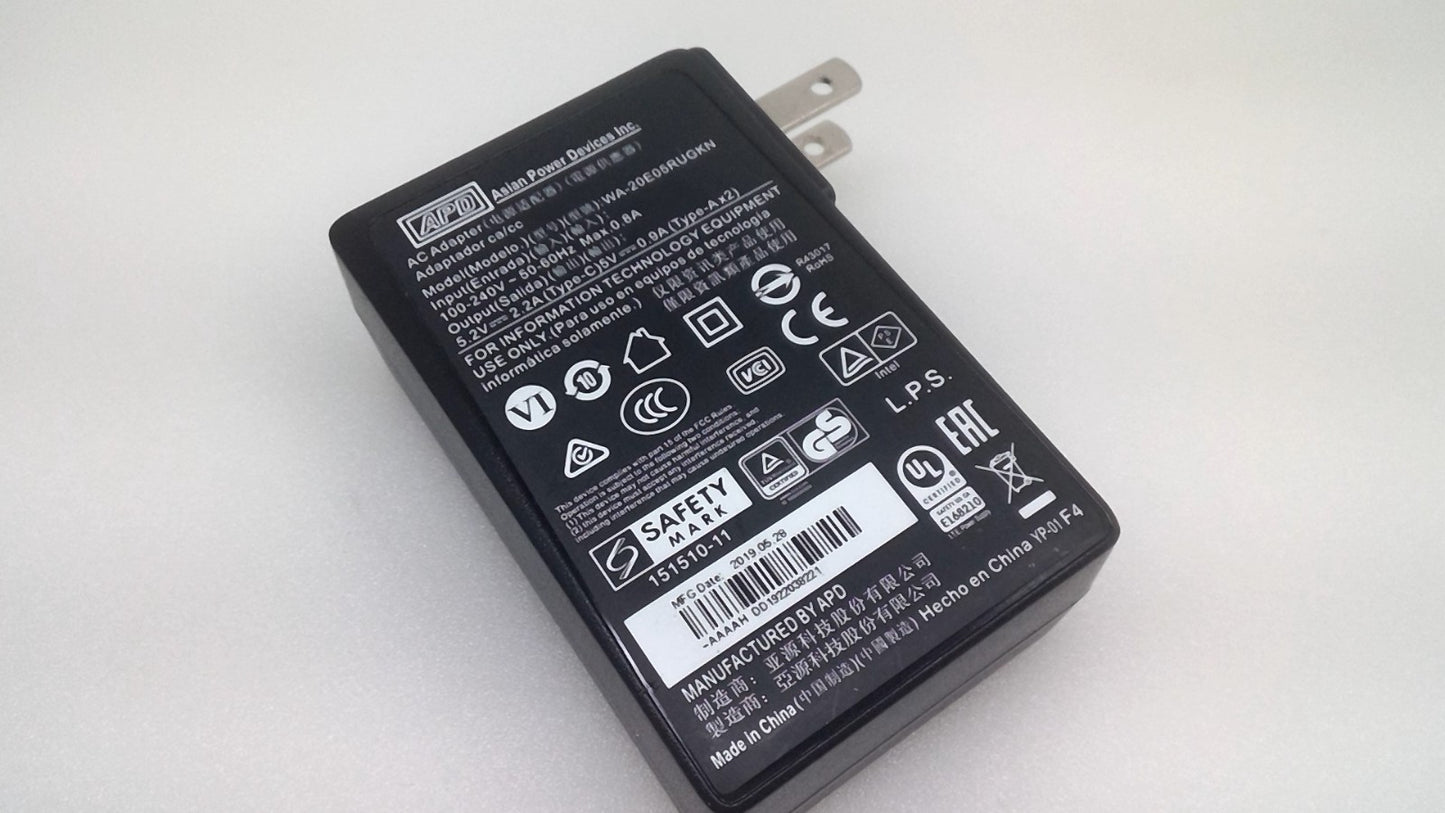 APD WA-20E05RUGKN AC/DC Adapter 5.2V/5V USB-C + Dual USB-A Black