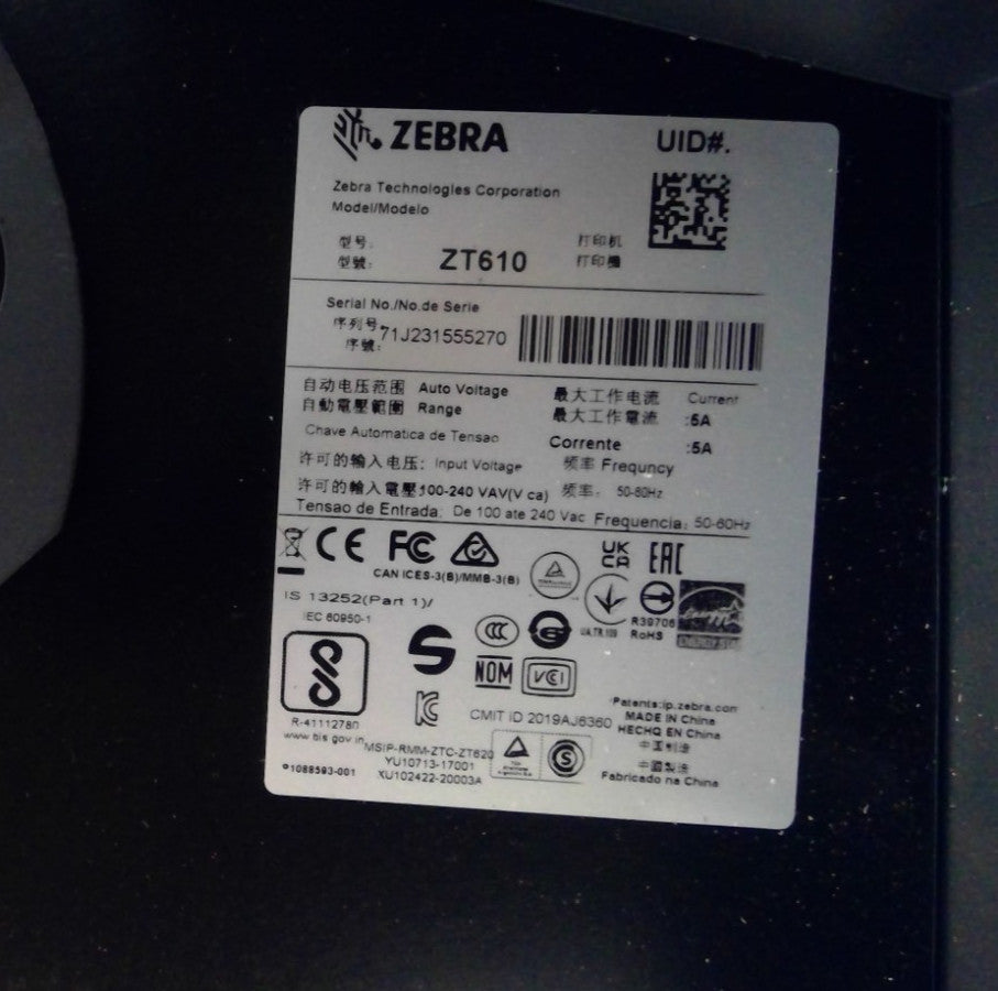 Zebra ZT610 Barcode Label Printer USB Ethernet BT 300dpi 12ips