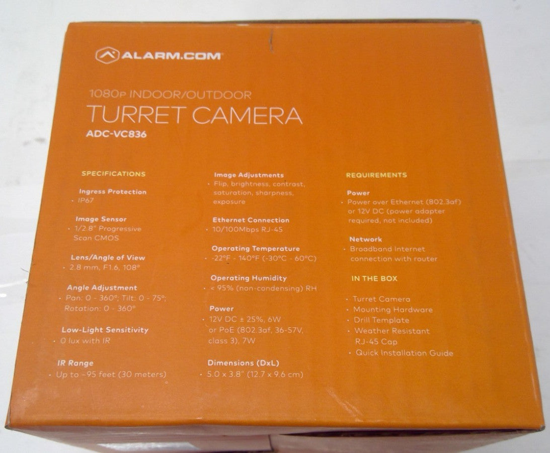 Alarm.com ADC-VC836 2.8mm In/Outdoor Turret Camera - 1080P HD, PoE, Night Vision