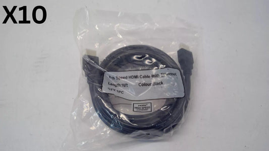 Lot of 10 NEW HDMI CABLE HIGH SPEED with ETHERNET 10ft for HD LAPTOP PC PS5