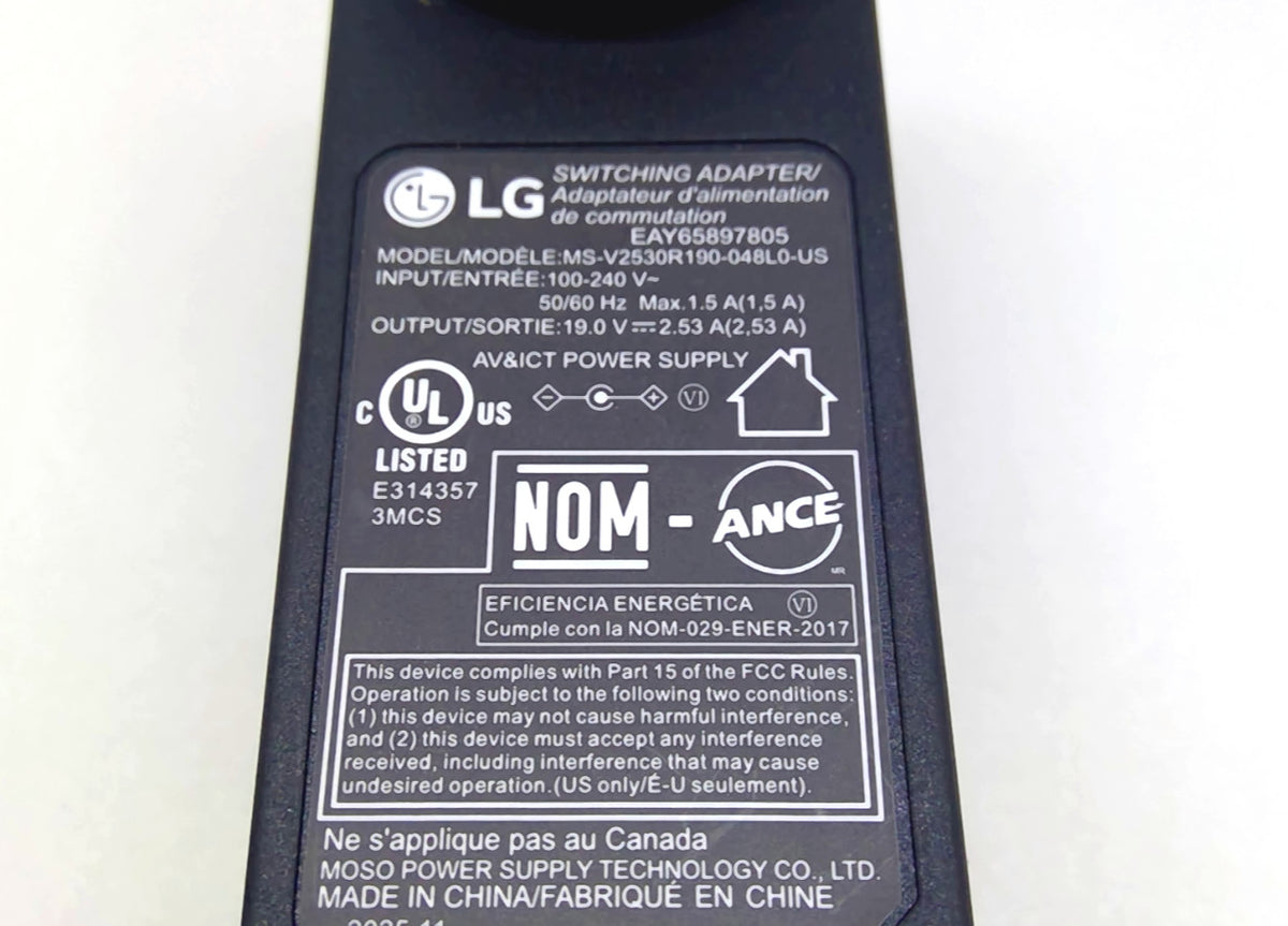 Genuine LG EAY65897805 AC Adapter 19V 2.53A 48W MS-V2530R190-048L0-US Center Pin