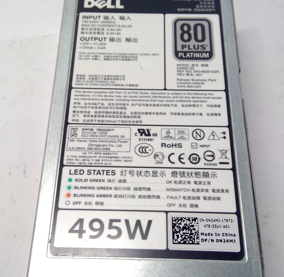 Dell PowerEdge 495W 80 Plus Platinum Power Supply 0N24MJ D495E-S0