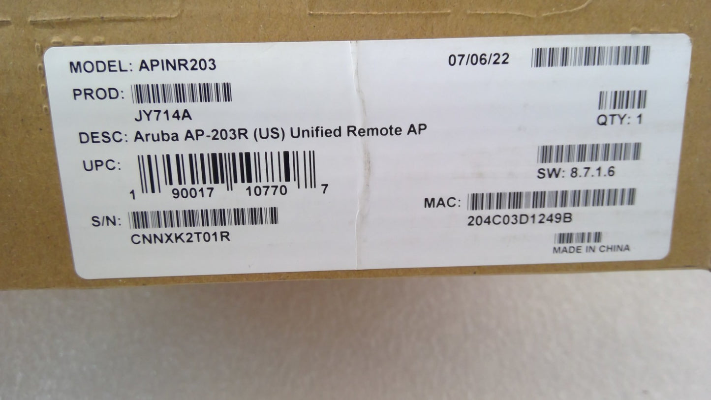HPE Aruba APINR203 AP-203R-US Dual-Band 802.11ac Remote Wireless Access *Read*