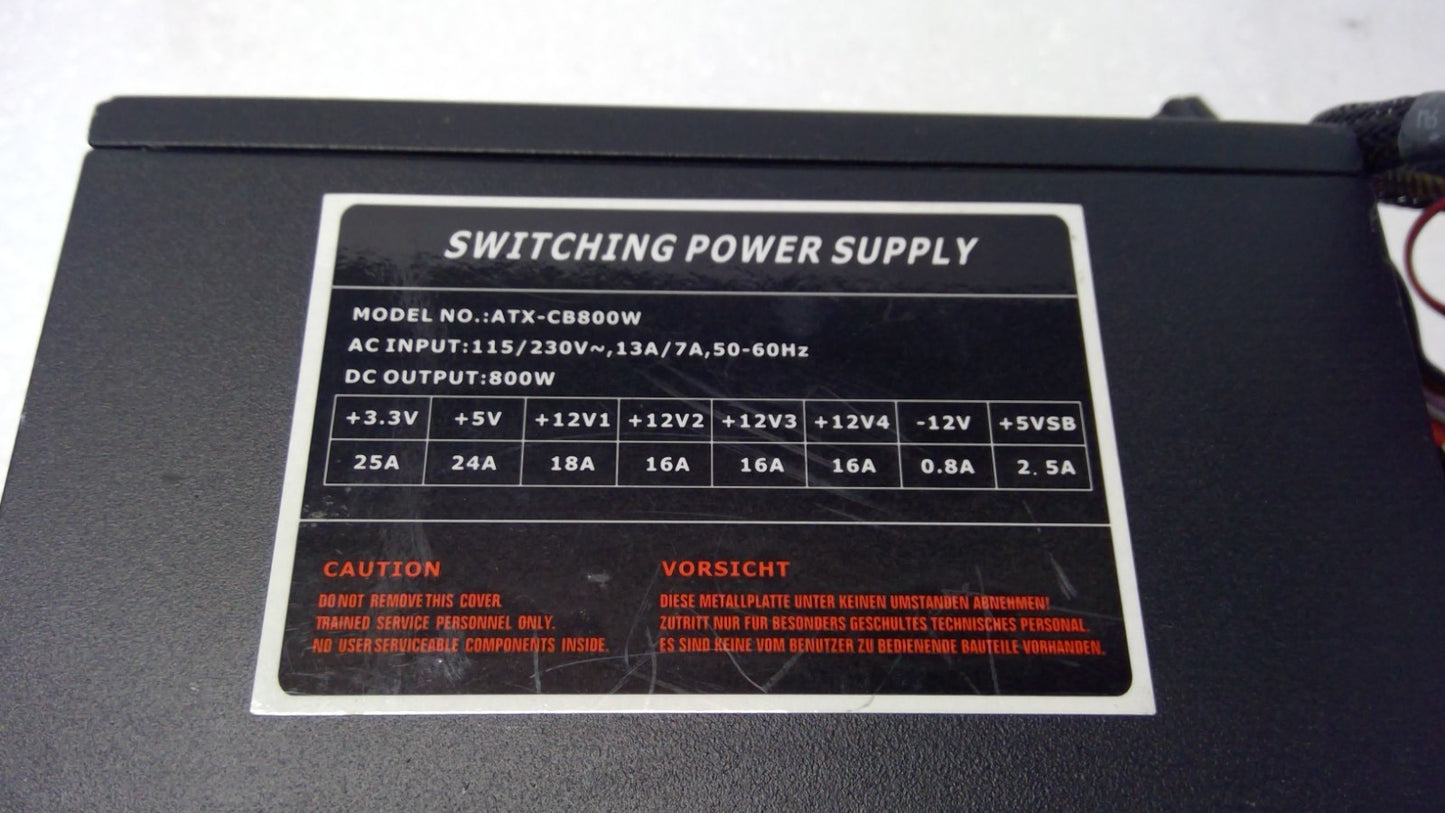 APEVIA ATX-CB800W SWITCHING POWER SUPPLY 115/230V 13/7A 50/60Hz
