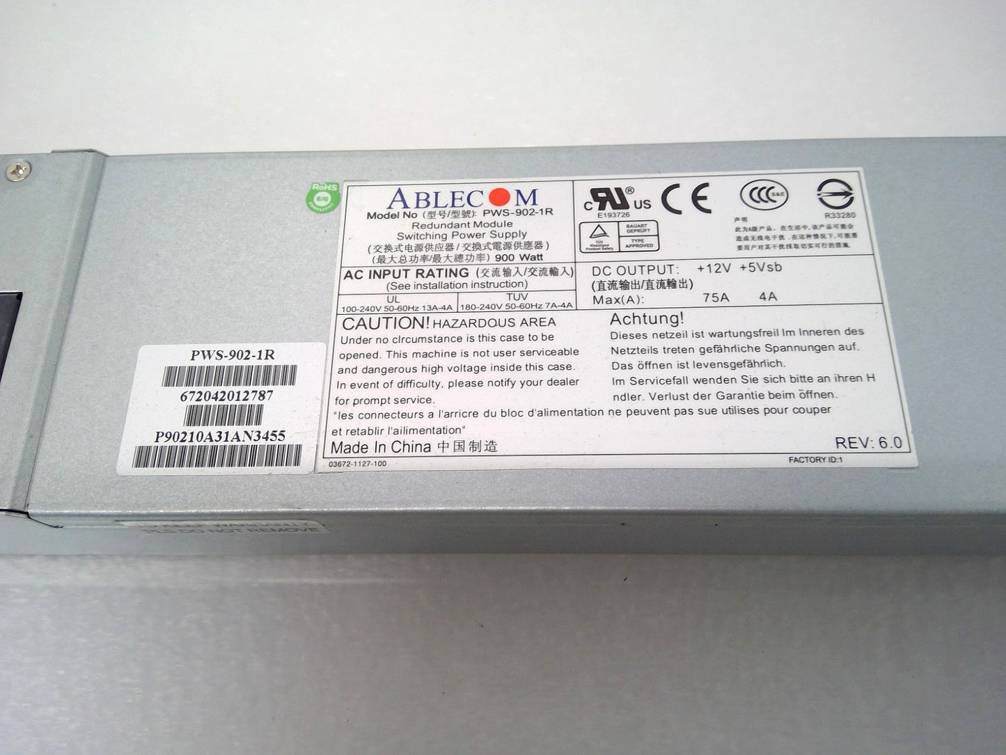 ABLECOM PWS-902-1R 900 Watt Server Redundant Power Supply