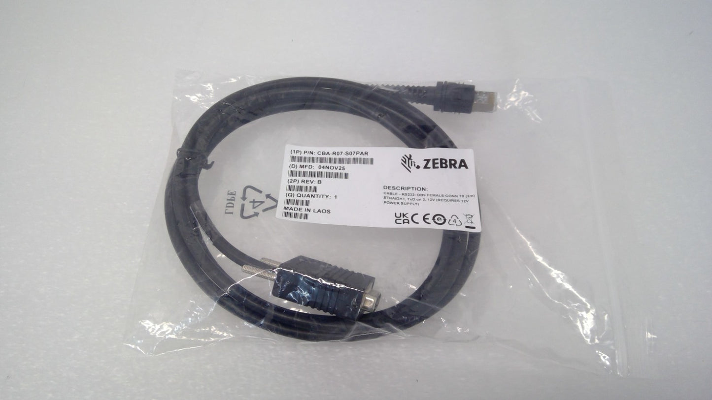 NEW Zebra CBA-R07-S07PAR RS232 DB9 Female 7ft 12V Straight Scanner Cable