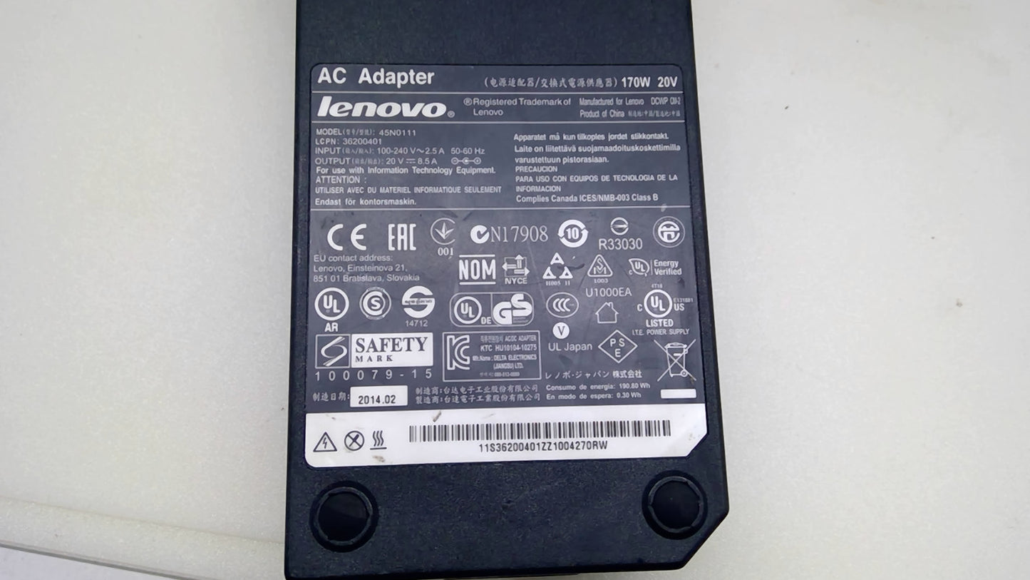 Genuine Lenovo 170W AC Adapter 20V 8.5A 45N0111 Y510P 5.5mm Red Tip