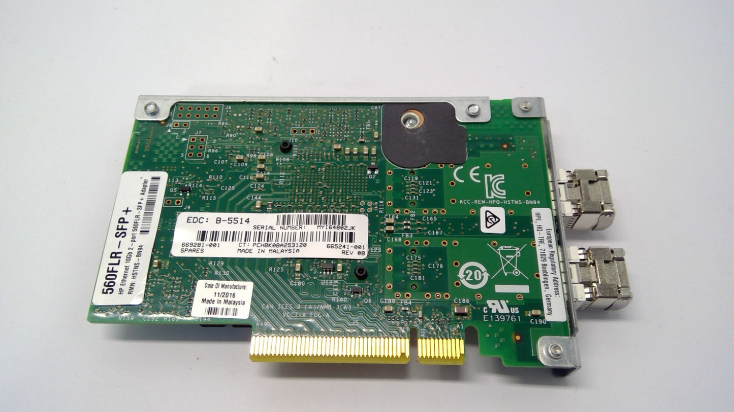 669281-001 665241-001 HP ETHERNET 10GB 2-PORT 560FLR-SFP w/2 SFP