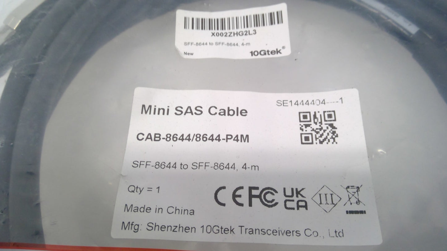 NEW 10Gtek 4m External Mini SAS HD SFF-8644 to SFF-8644 CAB-8644/8644-P4M 26AWG