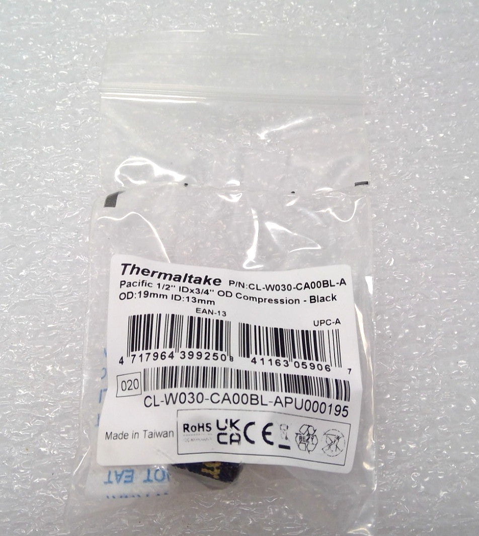 ThermalTake Pacific 1/2 ID x 3/4 OD Compression Fitting Black 13mm 19mm G 1/4