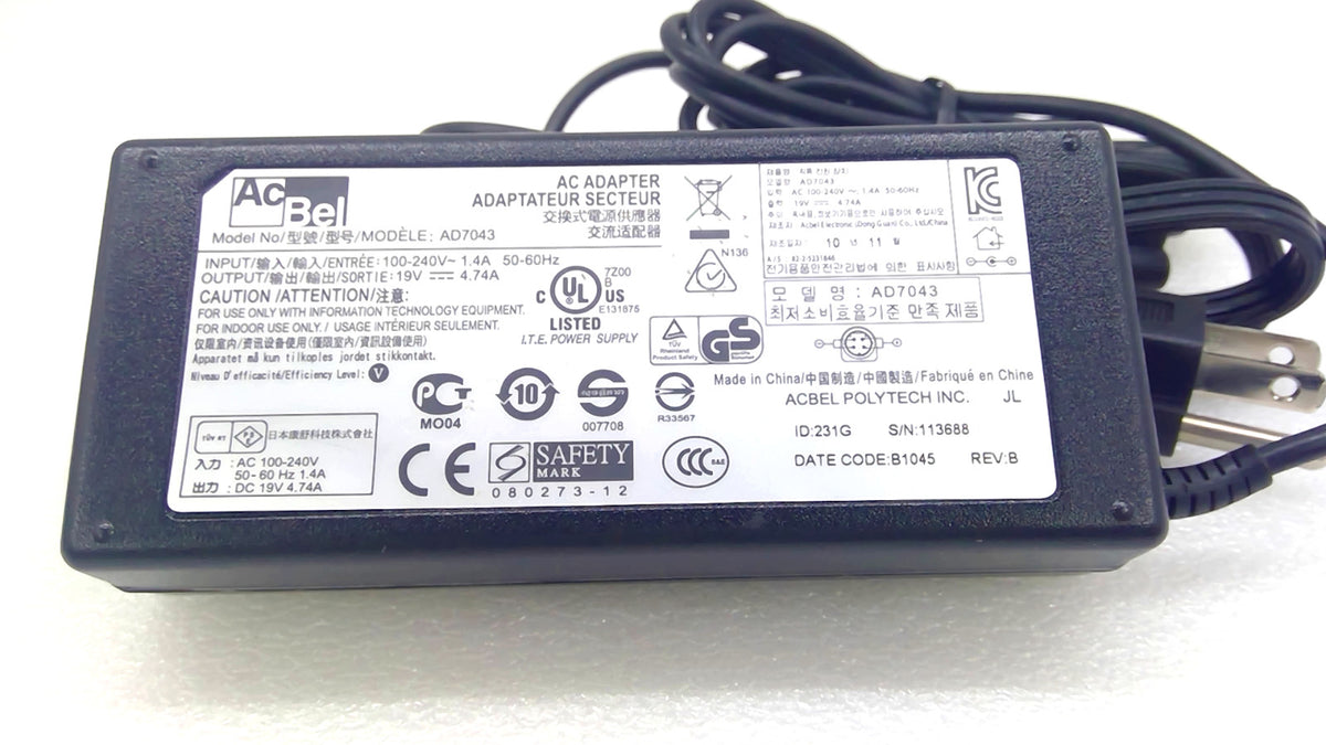 Original AcBel AD7043 90W AC Adapter 19V 4.74A 4-Pin Power Supply
