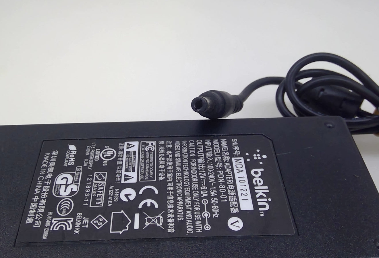 Belkin PDN-80-01 12V 6A 72W AC Power Adapter Power Supply W/Power Cord