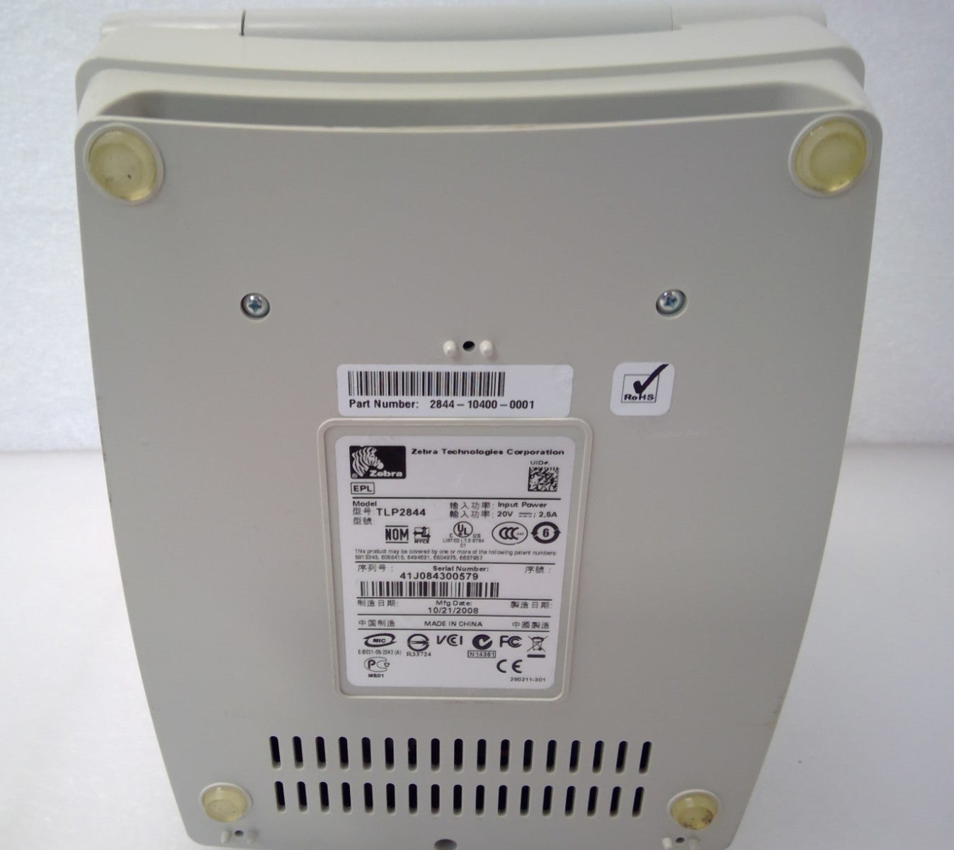 Zebra TLP 2844 Thermal Transfer Label Printer 2844-10400-0001 USB NO AC Adapter