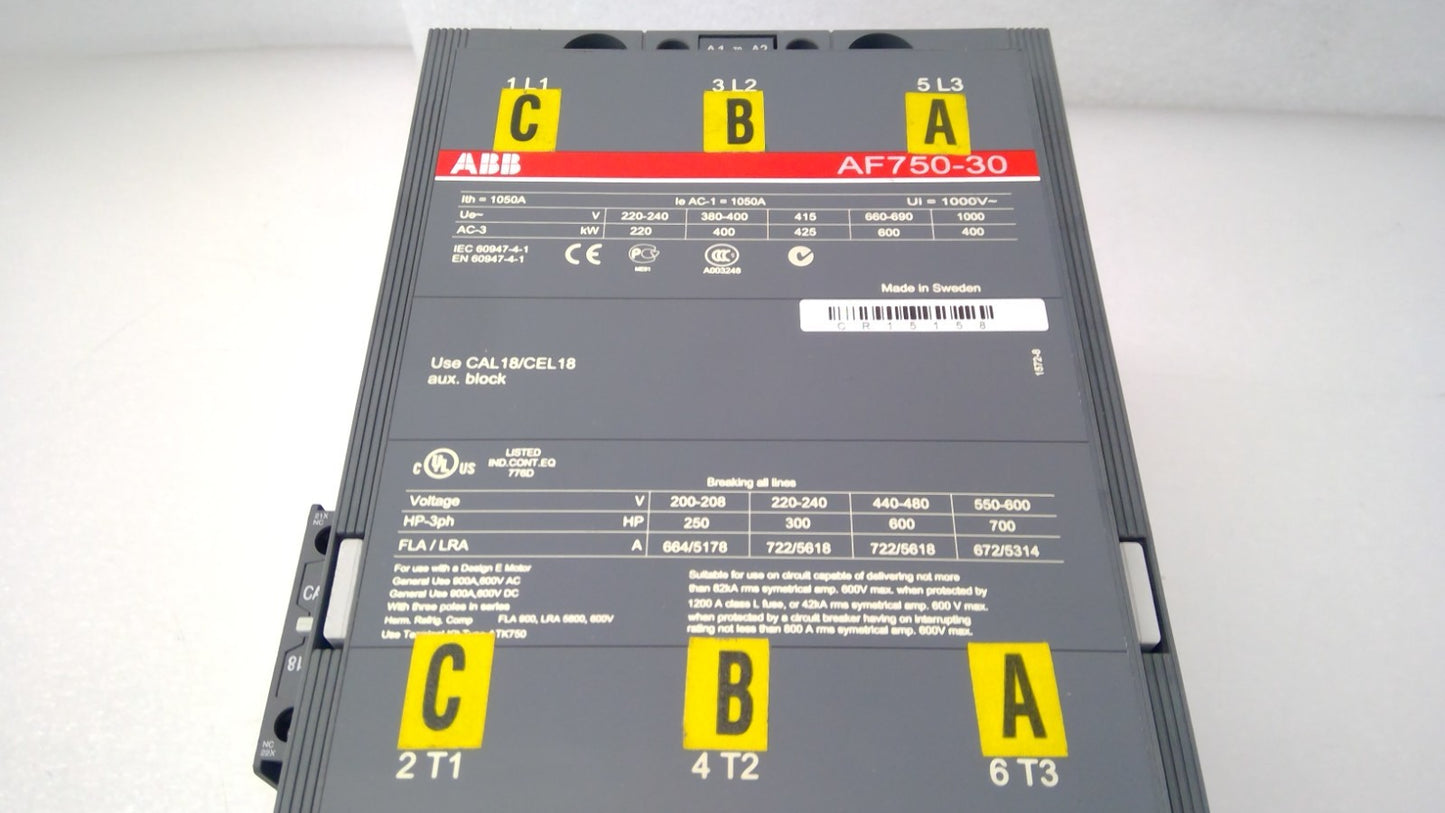 ABB AF750-30 / AF750-30-11 Contactor 3-Pole 750A FREE SHIPPING  *Read*