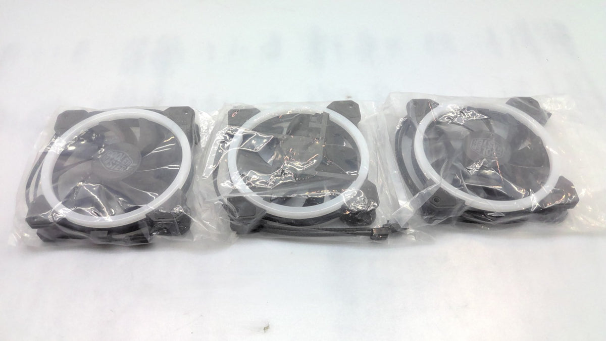 Lot of 3 Cooler Master RGB Case Fan DF1202512RFMN- Dual Rings White LED 3 Pack