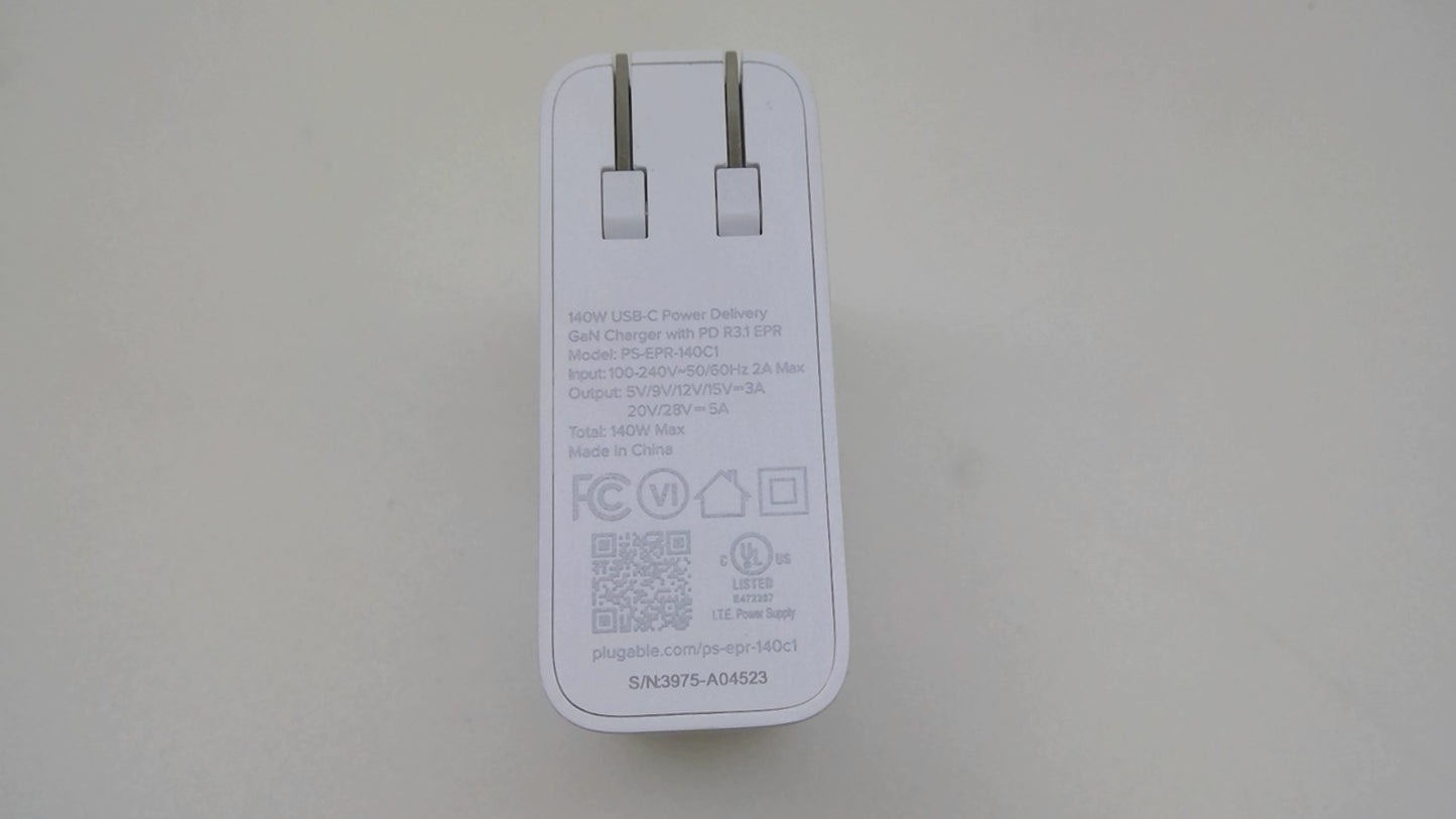 Plugable PS-EPR-140C1 140W USB-C GaN Charger For MacBook Dell HP Lenovo Laptop