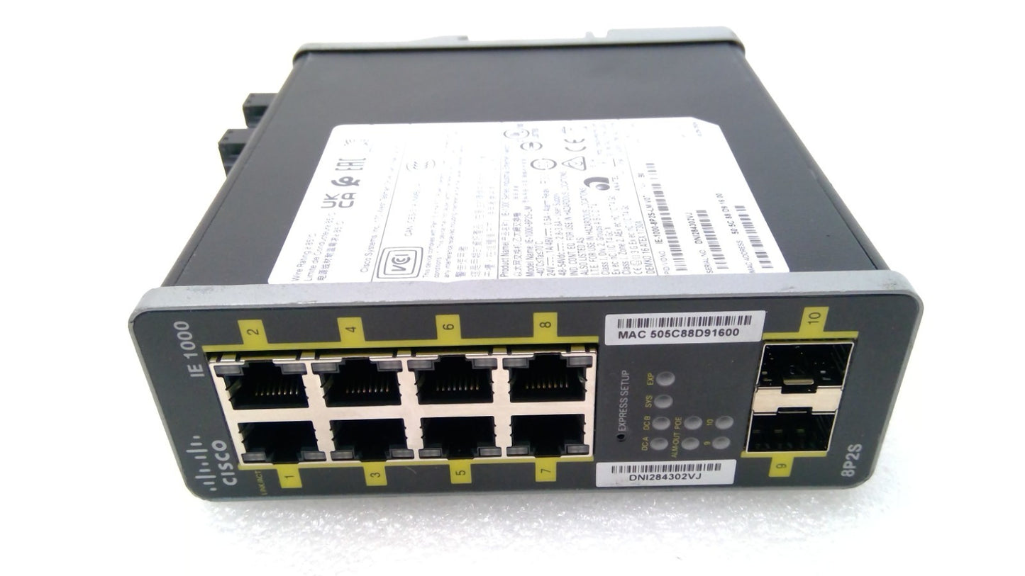 Cisco IE-1000-8P2S-LM 10 Port SFP POE+ IE 1000 Series Industrial Ethernet Switch