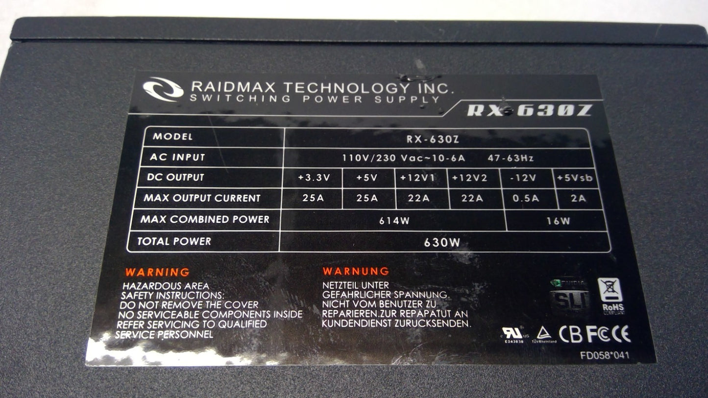 Raidmax RX-630Z  630W  12VATX Form Switching Power Supply  Tested