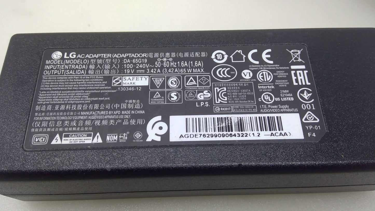 Genuine LG DA-65G19 65W 19V 3.42A AC Adapter For Monitor Chromebase OEM
