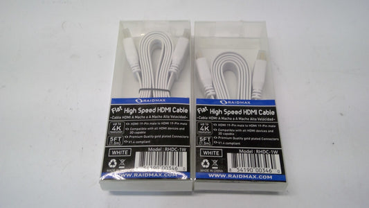 RAIDMAX Flat HDMI Cable 5FT 1080P BLURAY TV DVD PS5 XBOX PC HD White 2PACK