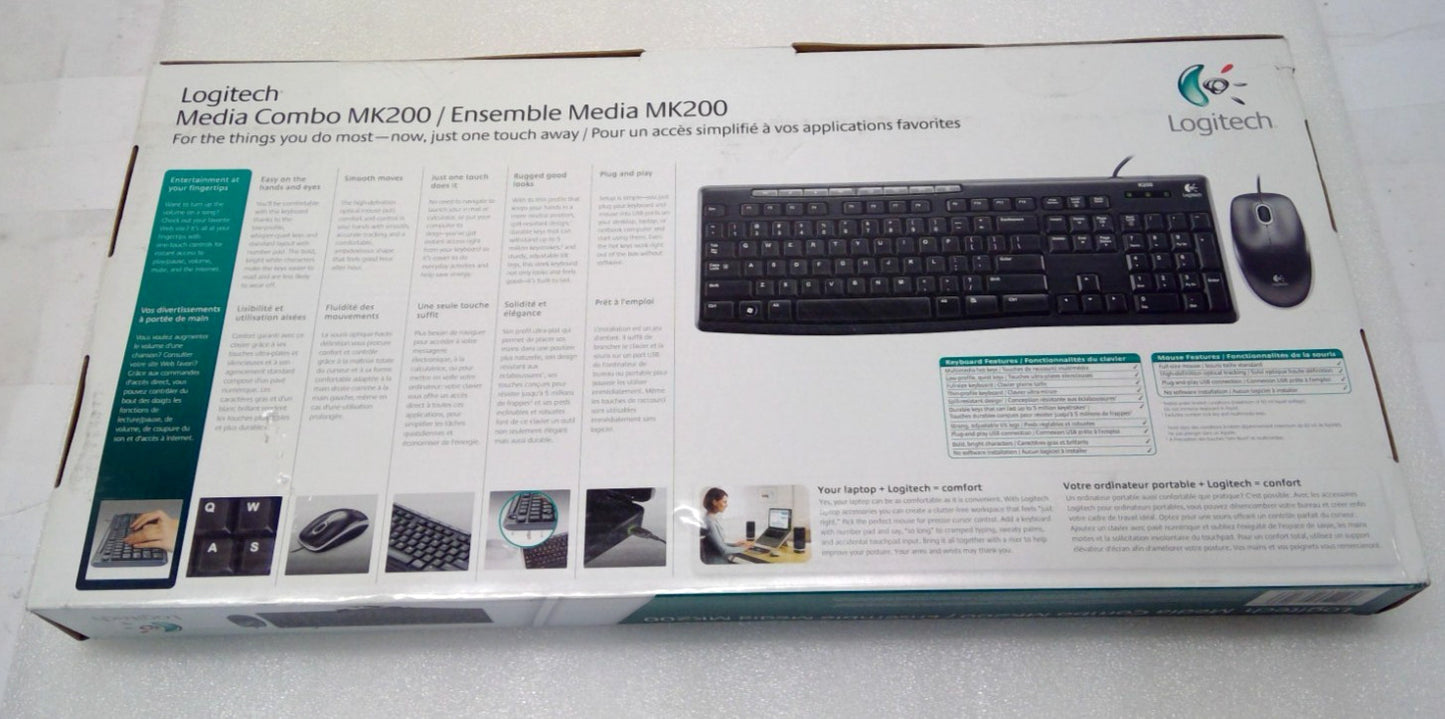 NEW Logitech MK200 Media wired keyboard And Mouse combo