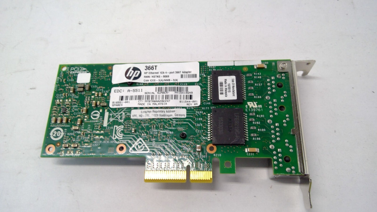 811546-B21 HP ETHERNET 1GB 4-PORT 366T ADAPTER 816551-001 81154 Low Brackets