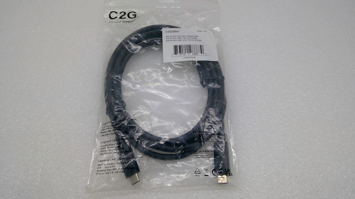 C2G 28887 Thunderbolt 4 Active USB-C Cable 40Gbps 100W 6FT Black