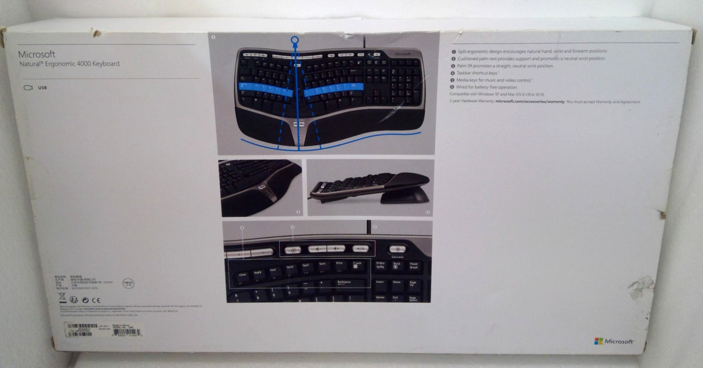 NEW Microsoft - B2M-00012 Natural Ergonomic 4000 Wired Keyboard 1048