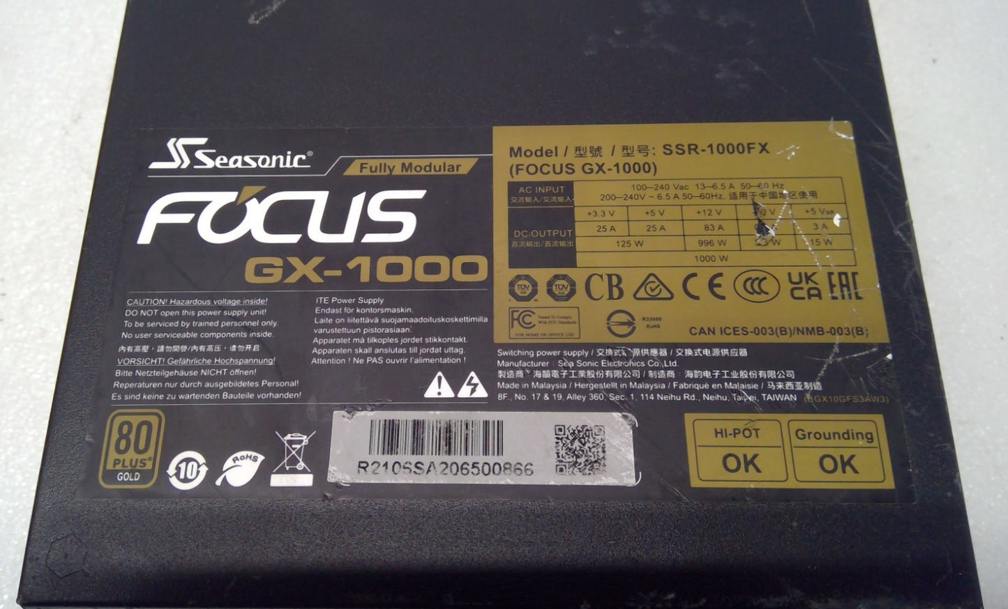 Seasonic FOCUS Plus 1000W ATX 80+Gold SSR-1000FX Full-Modular Power Supply*Read*
