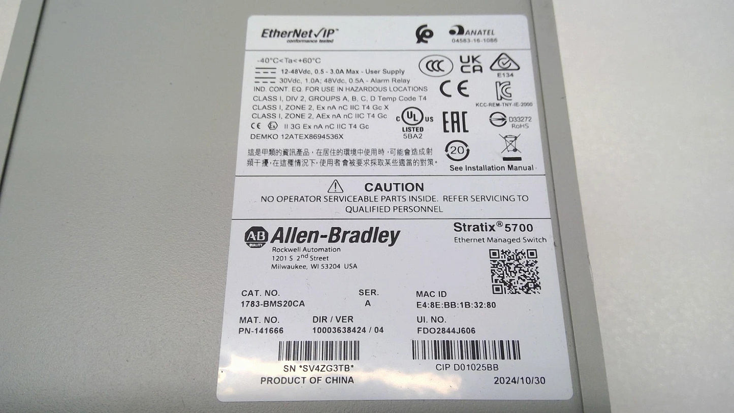 Allen-Bradley Stratix 5700 1783-BMS20CA Managed industrial Ethernet switch
