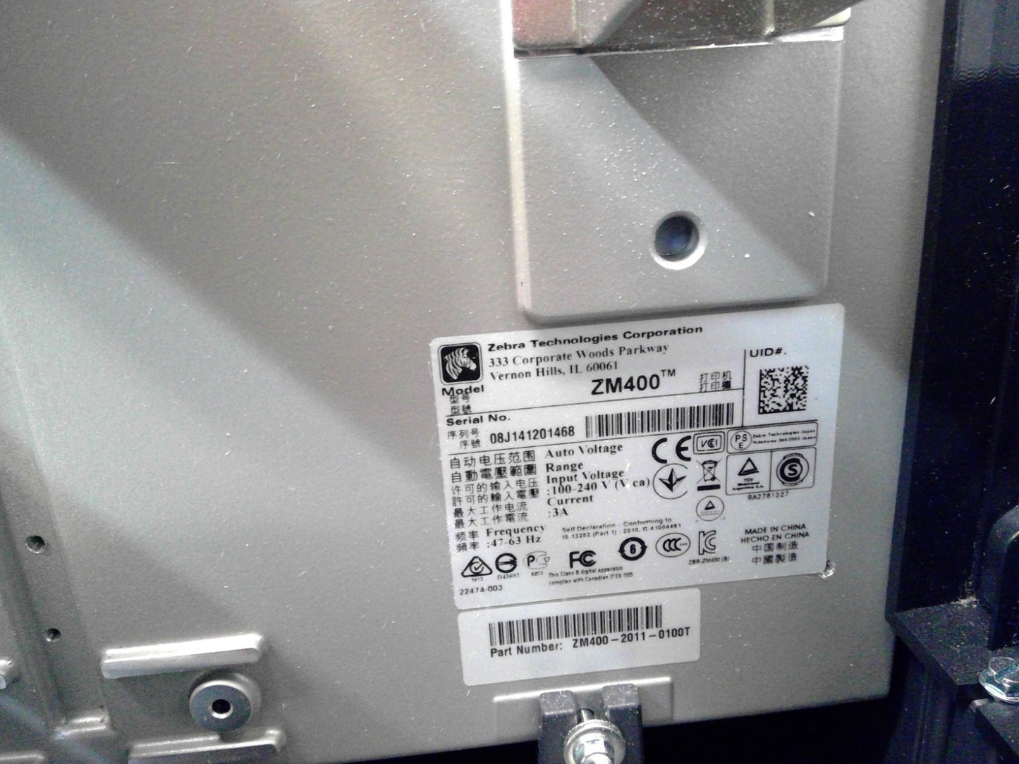 Zebra ZM400 203 DPI Thermal Transfer Label Printer USB Ethernet ZM400-2011-0100T