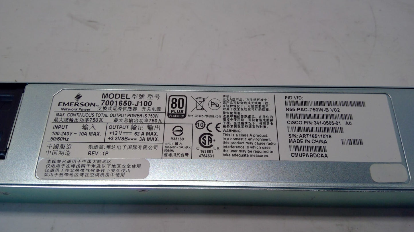 Cisco Emerson N55-PAC-750W-B 341-0505-01 PS Back-to-Front Airflow 80PlusPlatinum