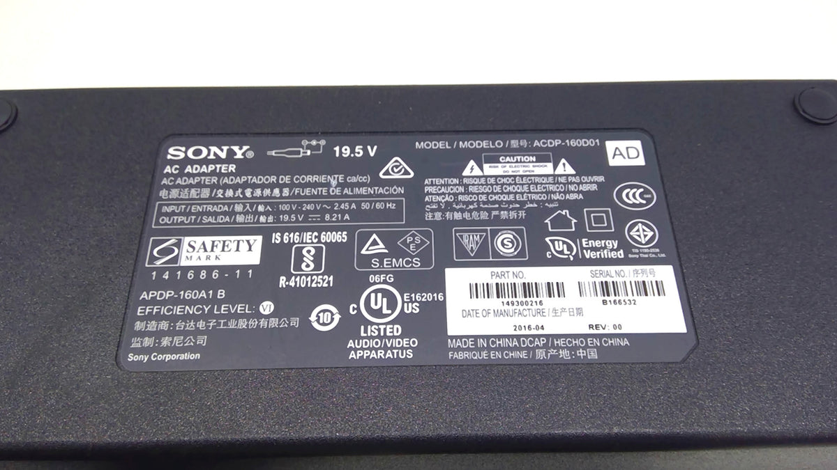 Sony OEM ACDP-160D01 160W 19.5V 8.21A AC Power Adapter w/ Power Cord