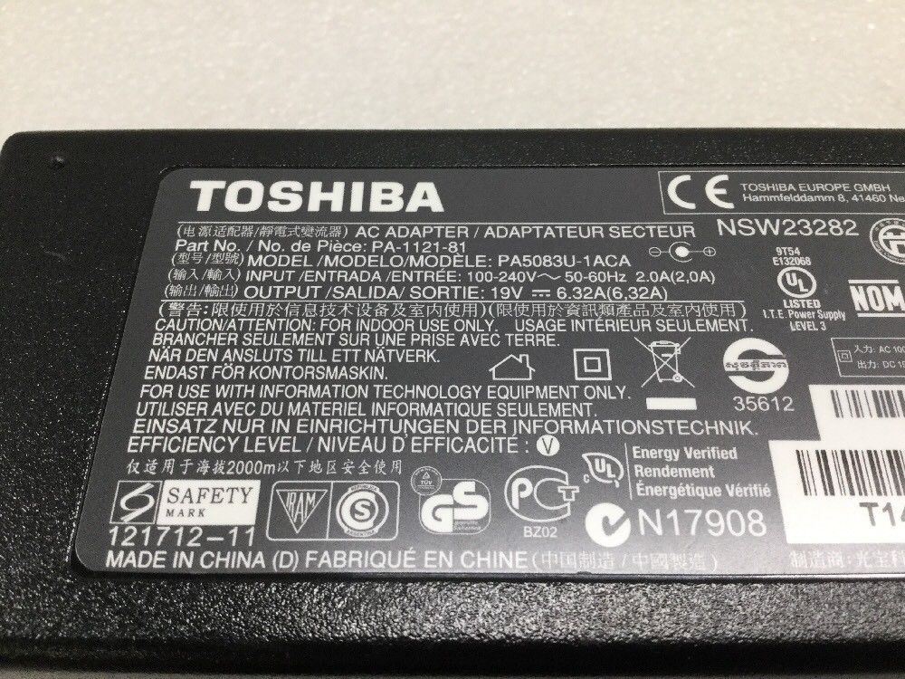 Genuine Toshiba 120W 19V Laptop AC Adapter PA5083U-1ACA PA-1121-81 NSW23282
