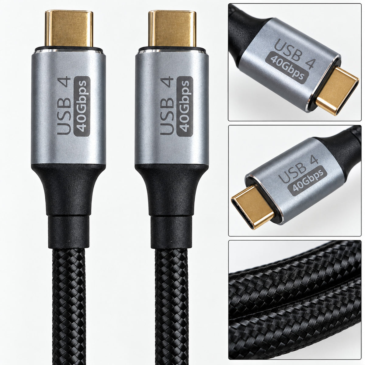 USB4 USB-C to USB-C Cable 40Gbps High Speed Braided 3.3FT Black