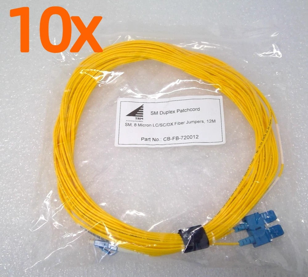 LOT OF 10 SM Duplex Patchcord SM 8 Micron LC/SC/DX Fiber Jumper 12M CB-FB-720012