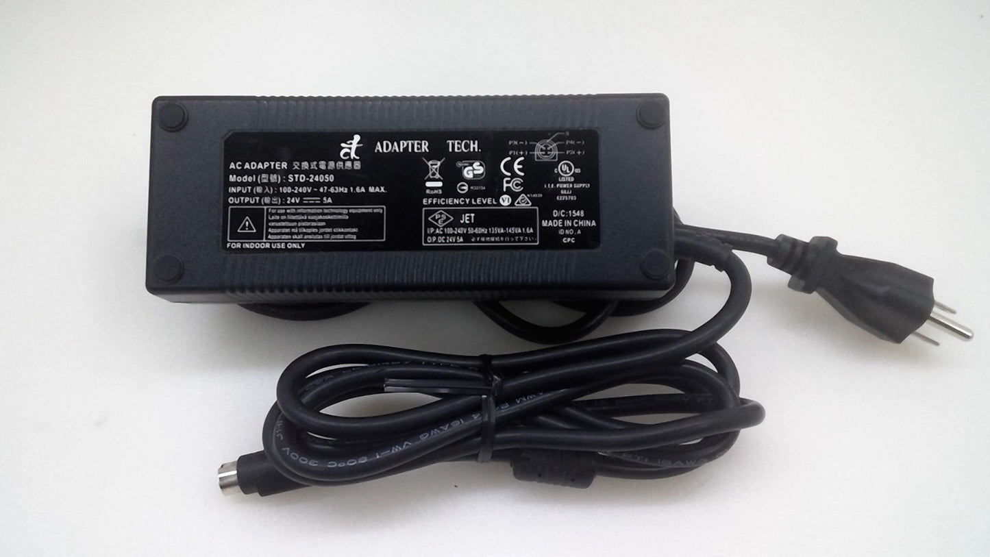 Genuine Adapter Tech STD-24050 AC Adapter 24V 5A Power Supply 4-Pin Black