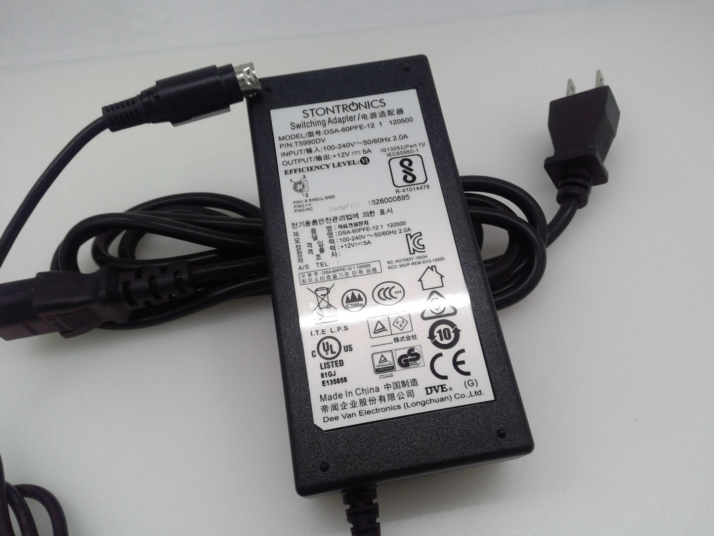 Stontronics DSA-60PFE-12 Power Supply 12.V 5A 3 PIN W power Cord