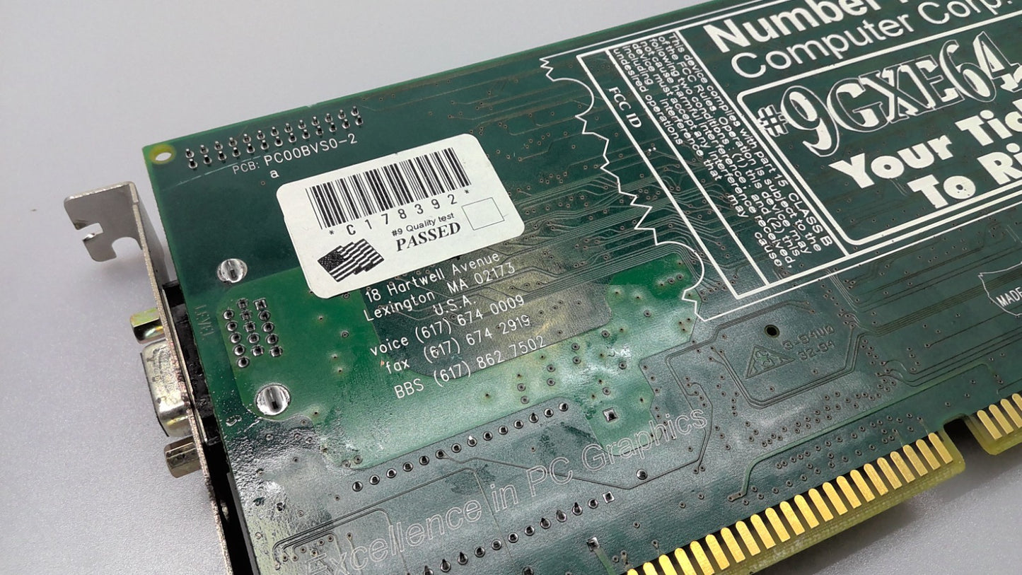 Number Nine Computer Corp PCI VGA Graphics Card PCB: PC00VS0-2