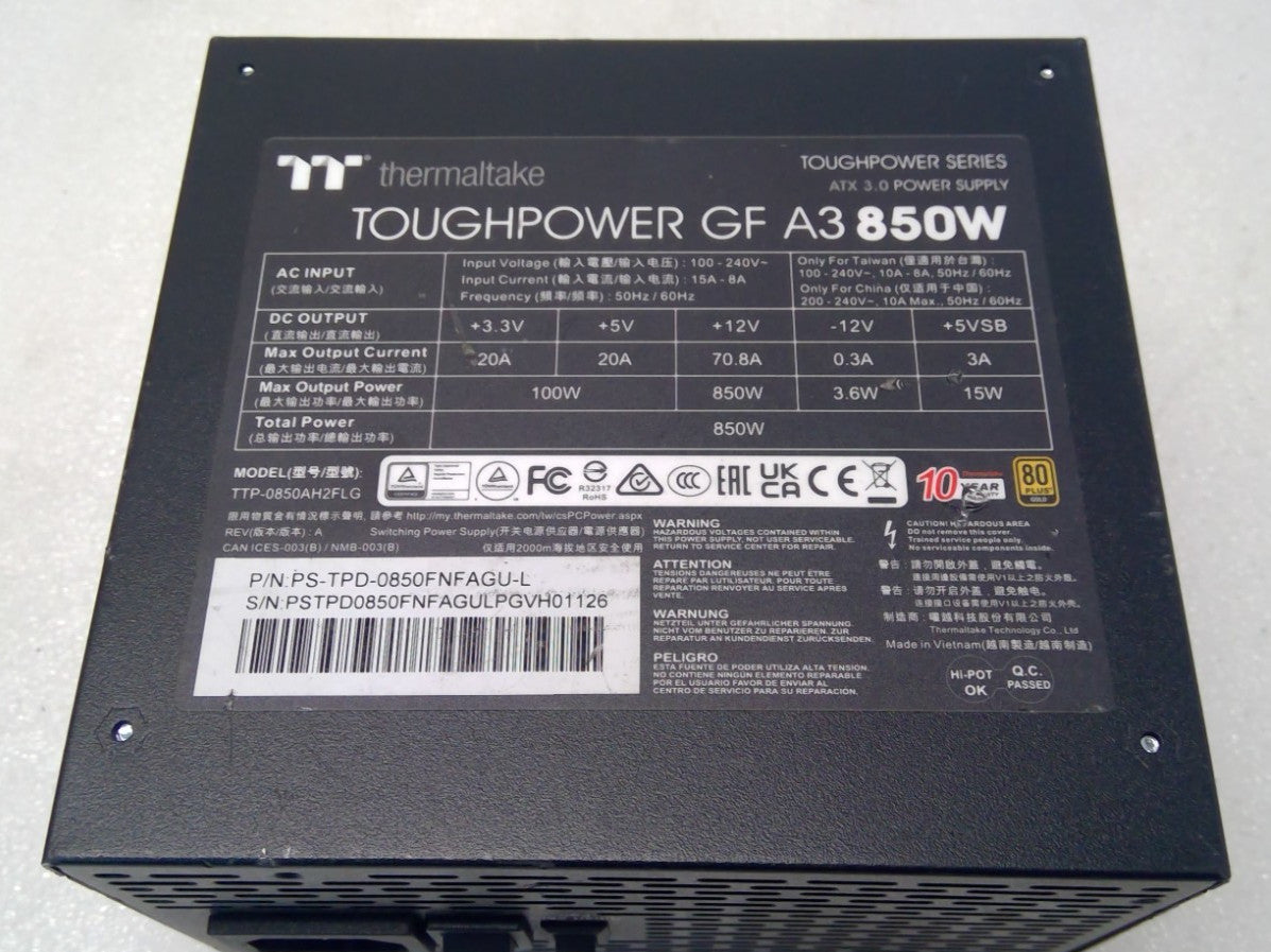 Thermaltake Toughpower GF A3 850W ATX3.0 80+ Gold- Black Power Supply *No cable*