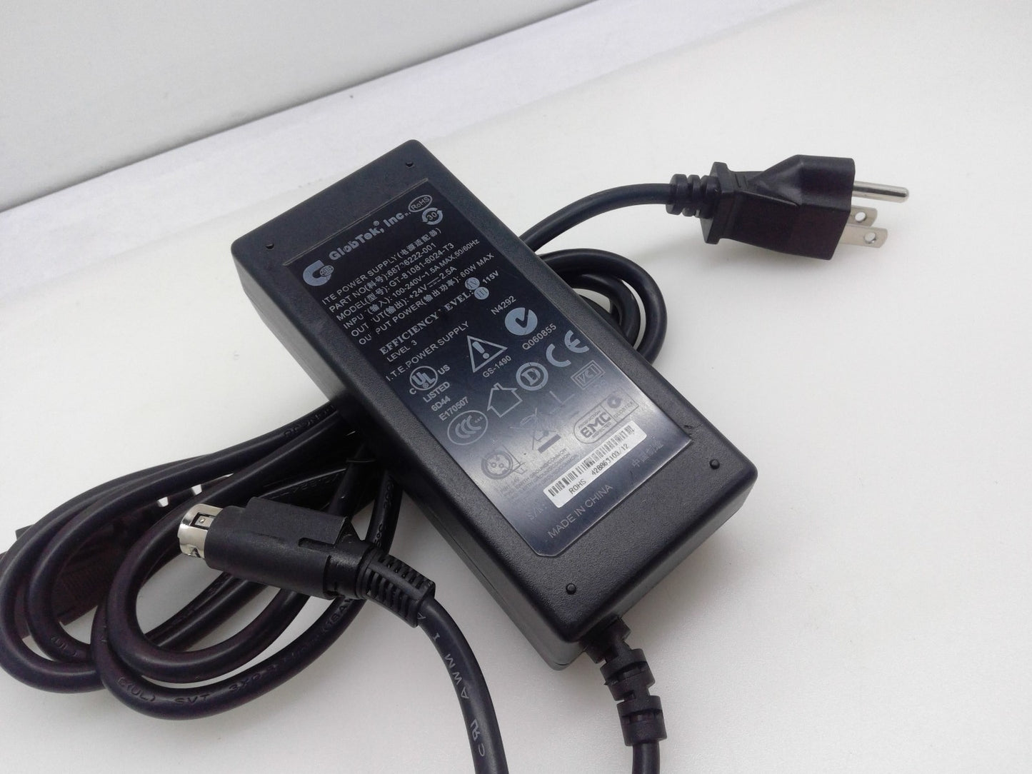 Genuine Globtek 60W 24V 2.5A AC Power Adapter GT-81081-6015-T3 3-Pin